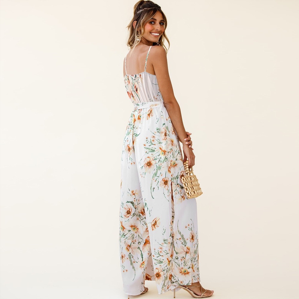 Floral Print Side Slit Jumpsuit White - Picture 3 of 6